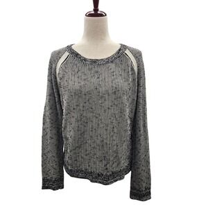 SI-IAE Womens Sweater‎ Long Sleeve Crewneck Striped Black White Larg